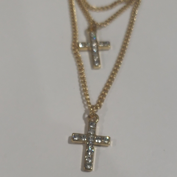 Gold-tone Layered Chain Sparkling Crosses Drop Earrings 3.5-in - Women's Jewelry - Picture 4 of 7